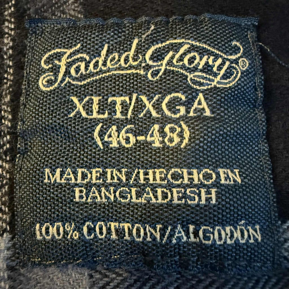Men's Faded Glory Casual Button Down Shirt XLT (46-48)Blue Plaid - Picture 8 of 11